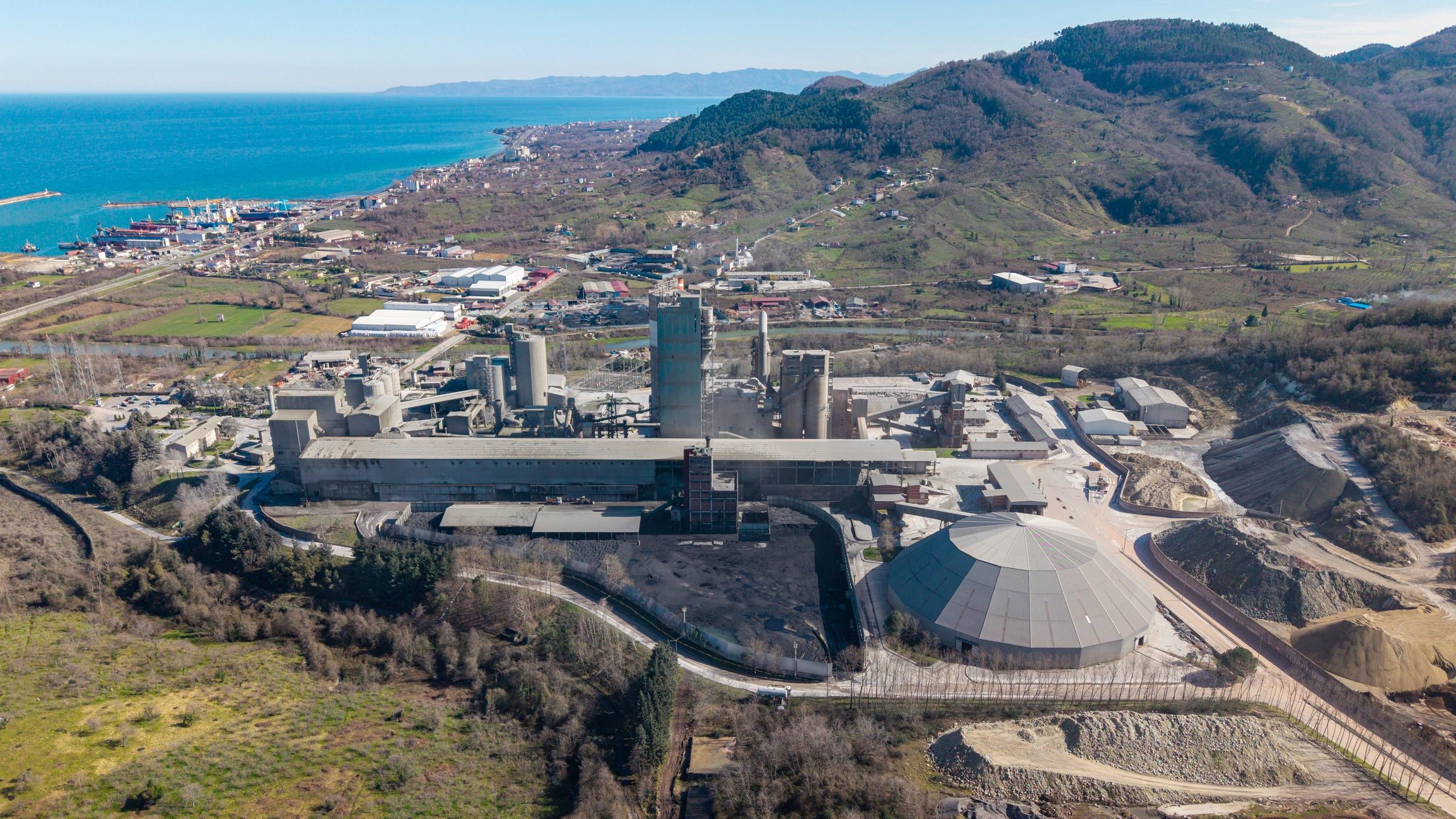 Aerial view of industrial infrastructure and heavy civil construction facility
